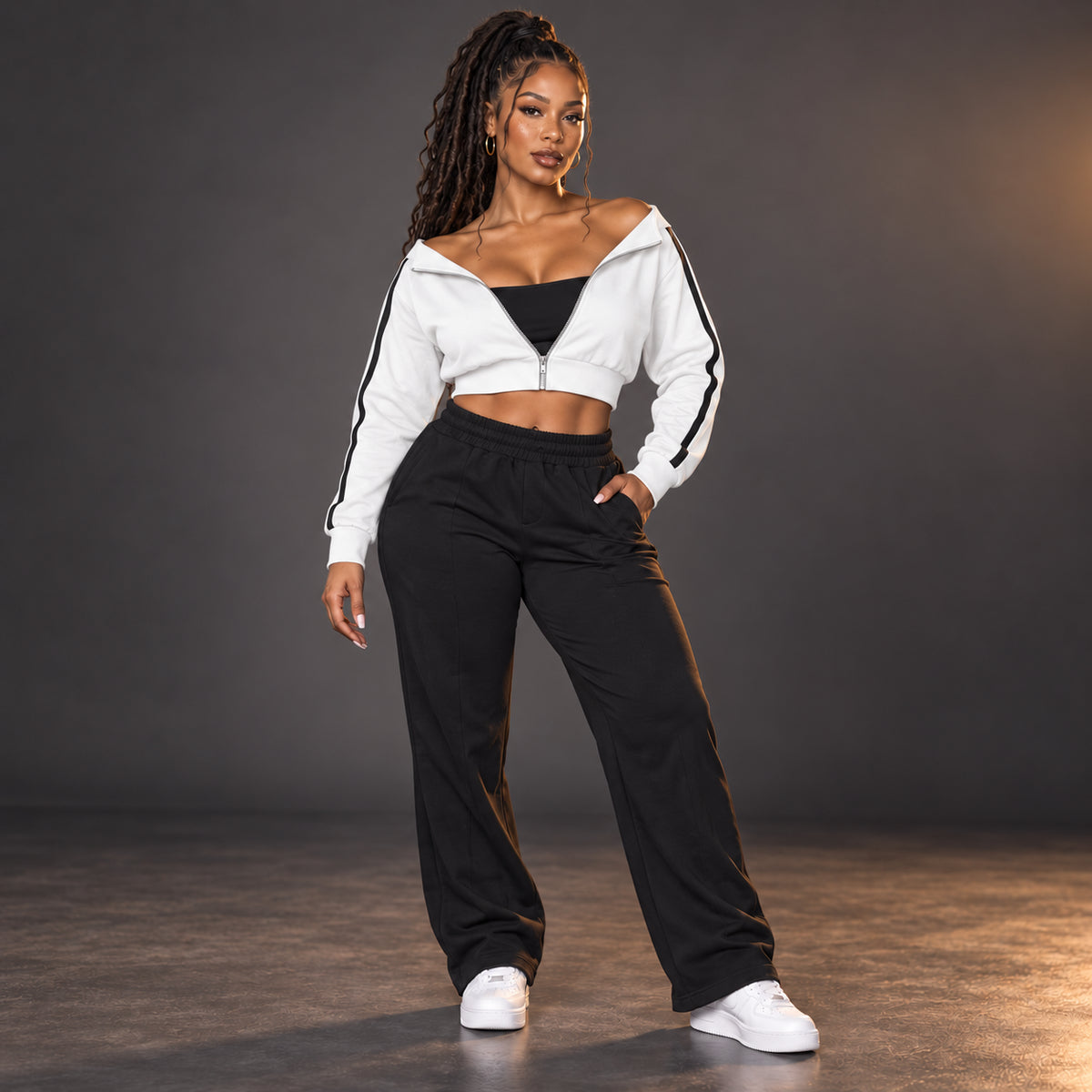 Women's Off-Shoulder Full Zip Hoodie
