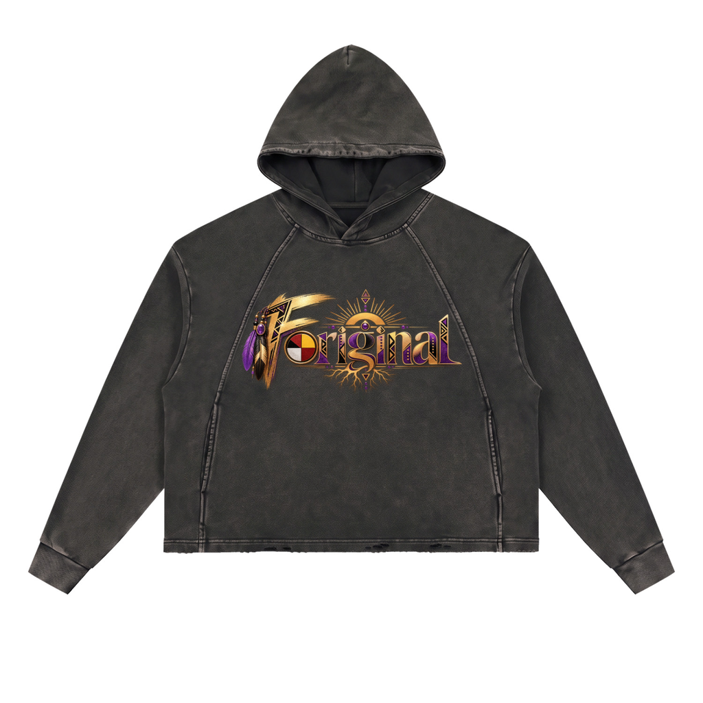 Vintage Washed Frayed-Hem Hoodie