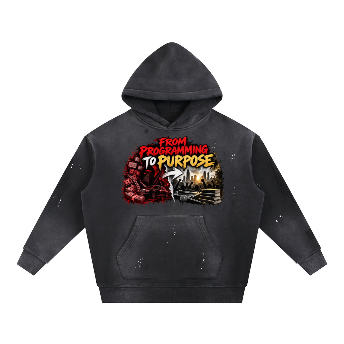 Vintage Washed Frayed Fleece Hoodie