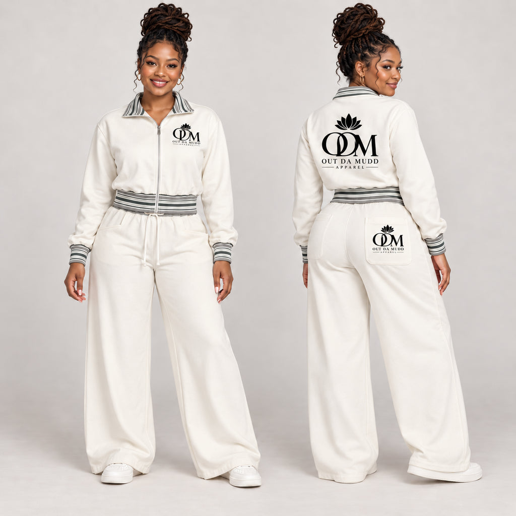 ODM Jacket & Striped Waist Wide Leg Sweat Pants