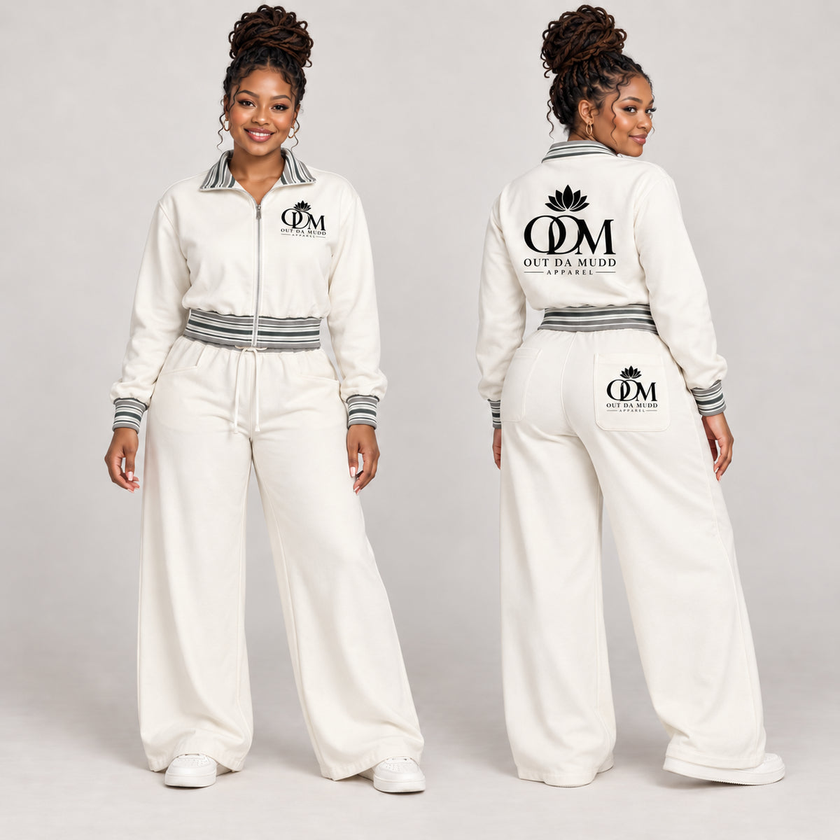 ODM Jacket & Striped Waist Wide Leg Sweat Pants