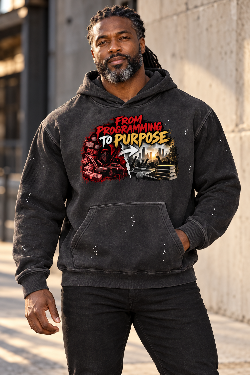 Vintage Washed Frayed Fleece Hoodie