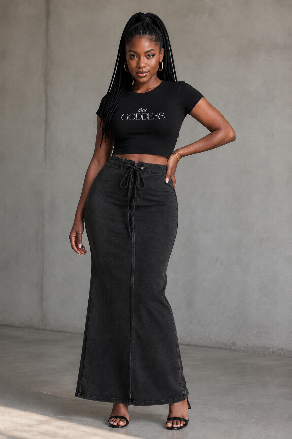 Dyed Washed Drawstring Maxi Skirt